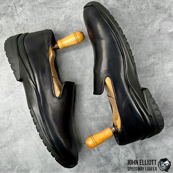 JOHN ELLIOTT SPEEDWAY LEATHER LOAFERS IN BLACK BUFFED CALFSKIN MEN’S LUXURY SHOE main image 14